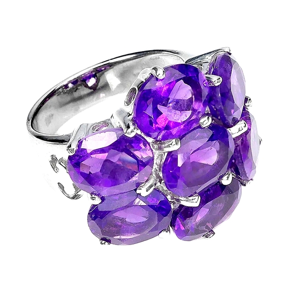 Natural Amethyst 9x7mm 14K White Gold on 925 Sterling‎ Silver Ring Size 6.75 - Picture 5 of 7